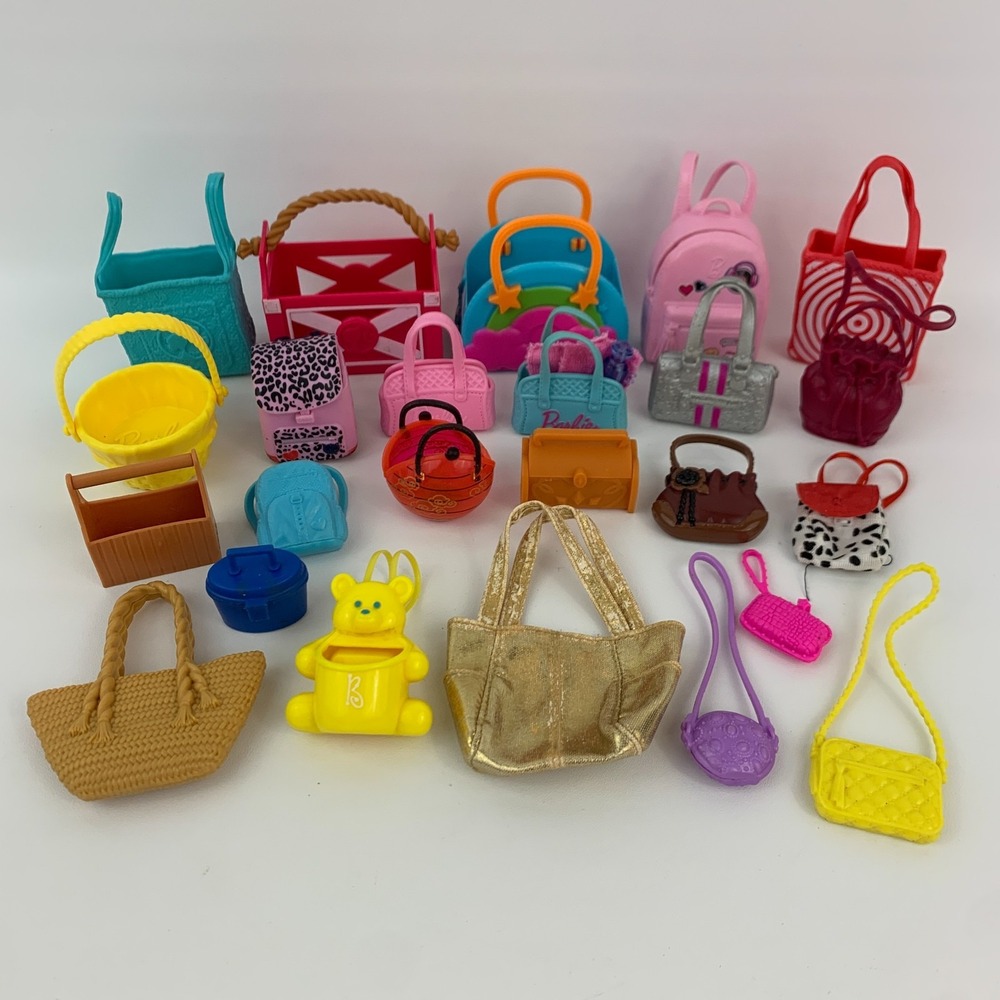 Barbie & Fashion Dolls Purses Backpacks Tote Bags Basket Crate Lot - Lot of 24